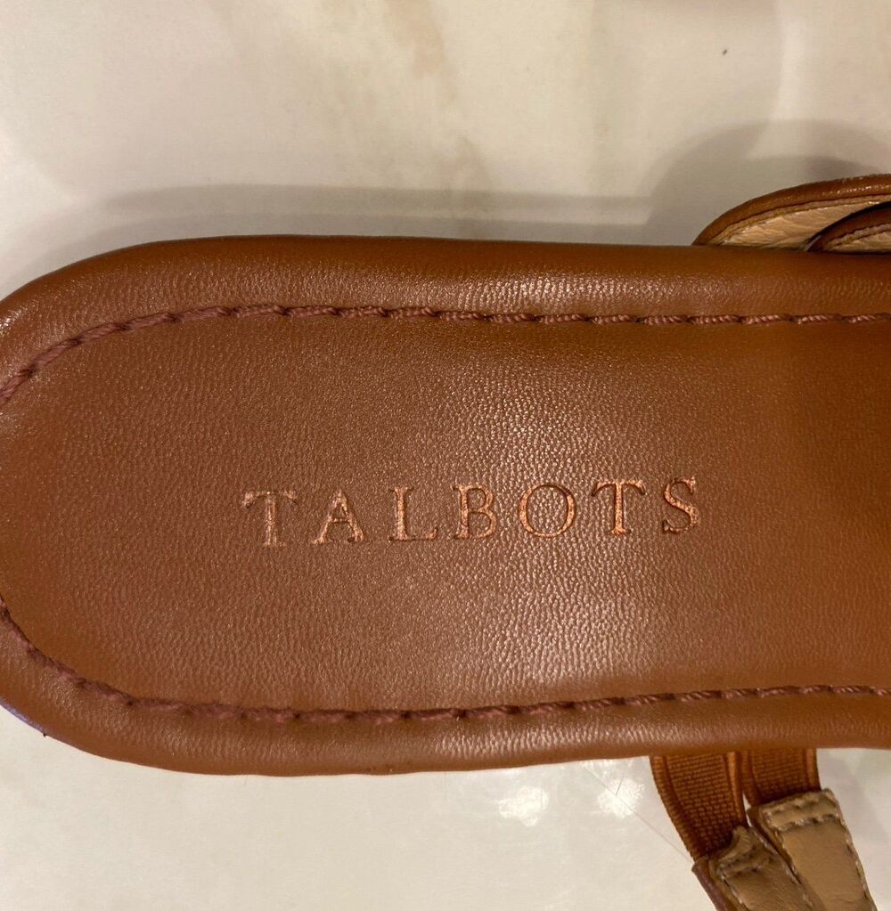 Talbots Brown Leather Strappy Sandals Size 8 M Flats Thong Slip On Braided Beach - Picture 10 of 11
